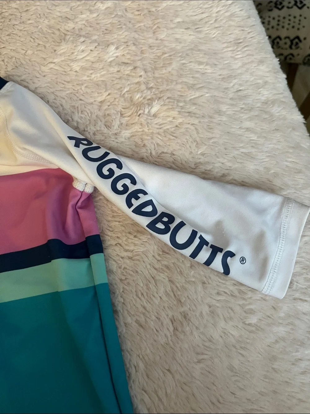 Rugged Butts Colorblock Zip-Front One-Piece Swimsuit in Pink, Teal & White